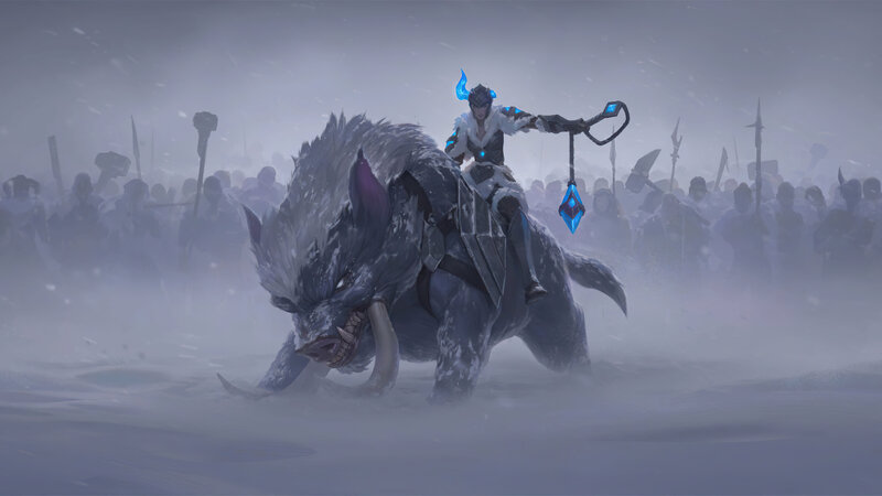 Warrior on Boar in Snow