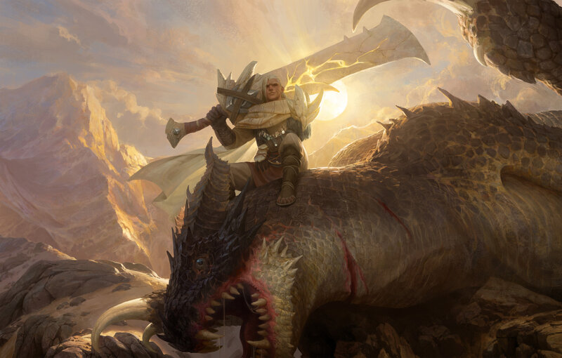 Warrior on Dragon — Brown, Dramatic, Sunset