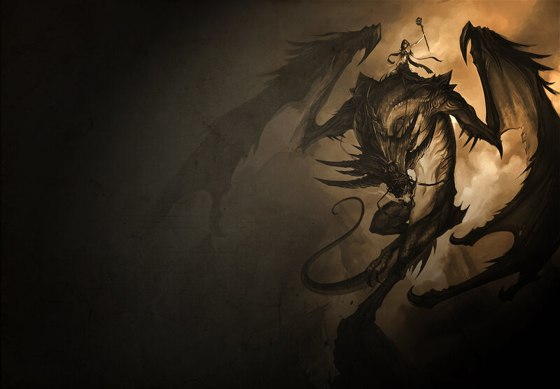 Warrior on Dragon — Brown, Dramatic
