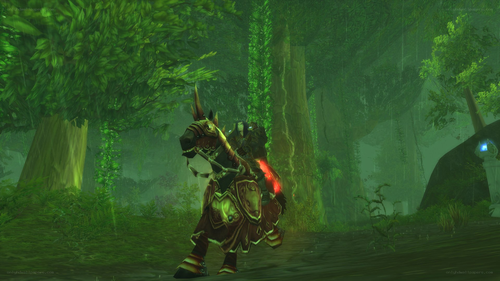 Warrior on horse in forest