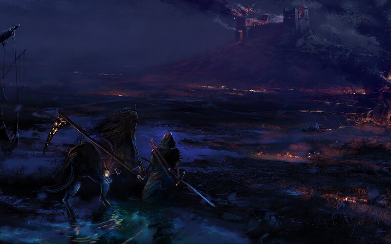 Warrior on Horseback — Blue, Dark