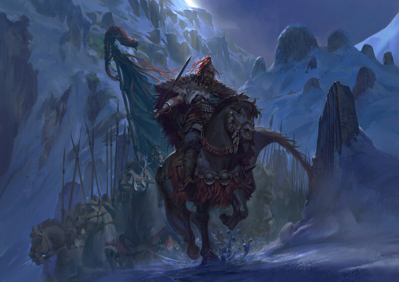 Warrior on Horseback — Blue, Dramatic, Night