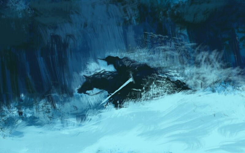 Warrior on Horseback — Blue, Dramatic