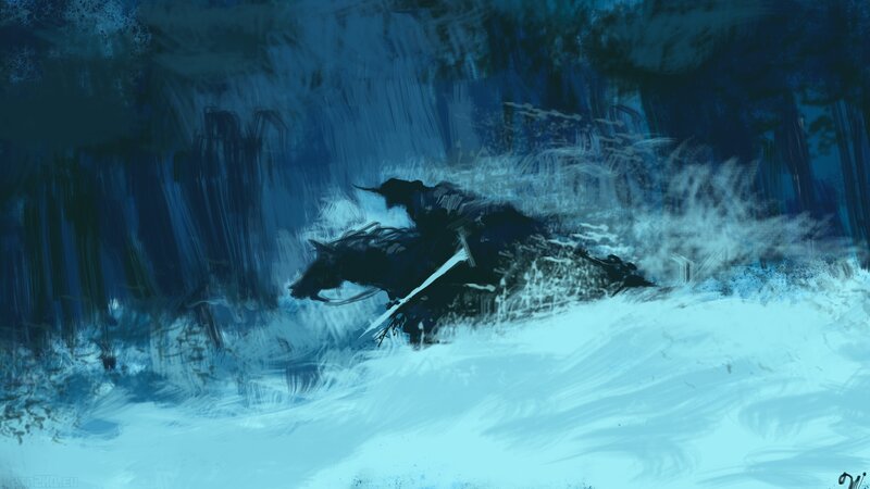 Warrior on Horseback — Blue, Dramatic, Winter