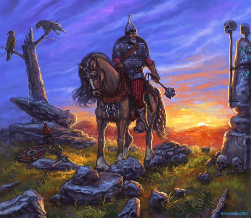 Warrior on Horseback — Blue