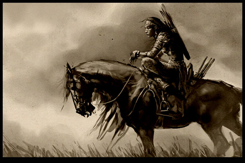 Warrior on Horseback — Brown, Dramatic