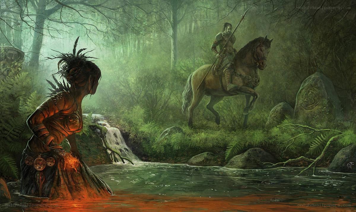 Warrior on horseback in forest