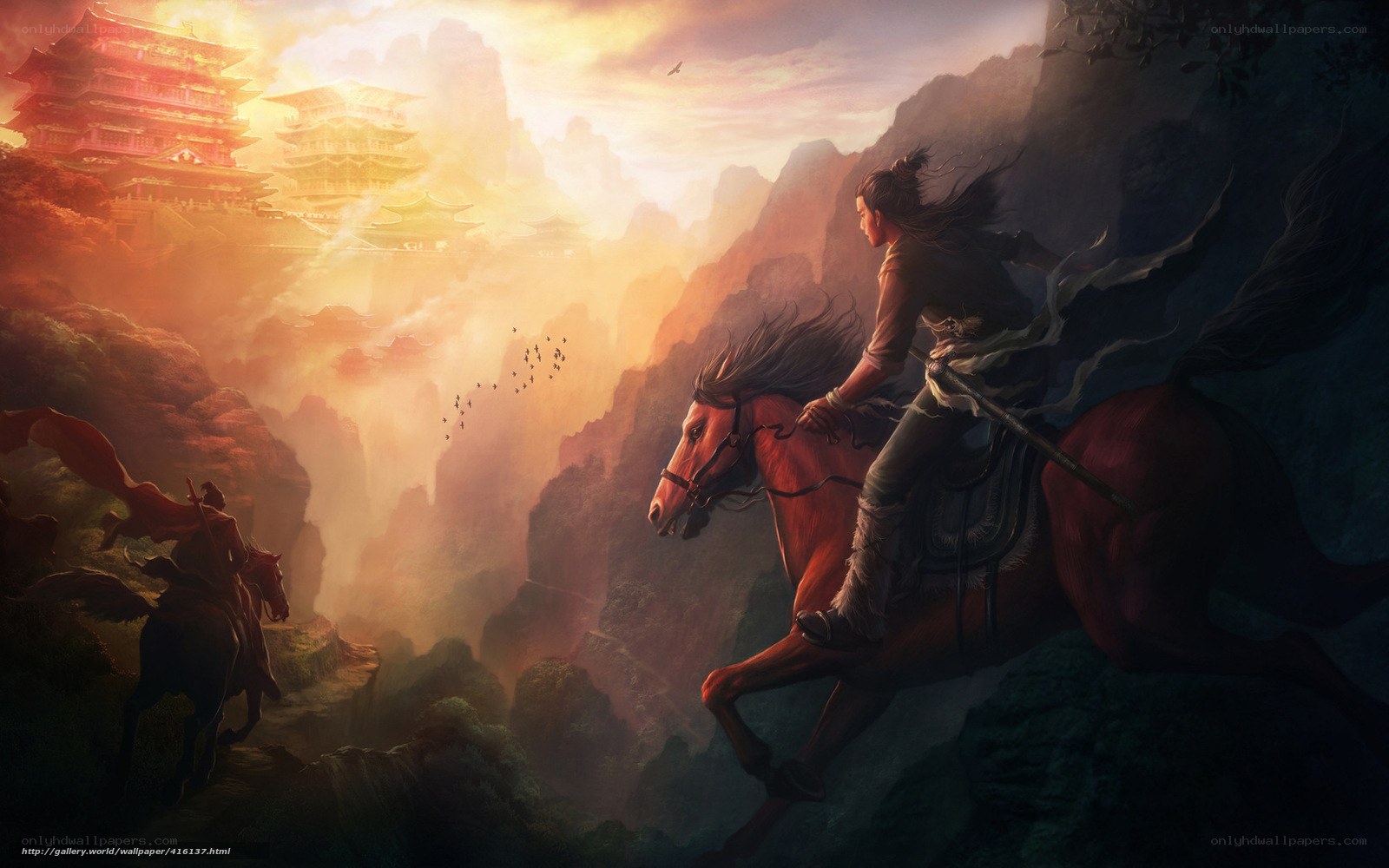 Warrior on horseback in mountain pass