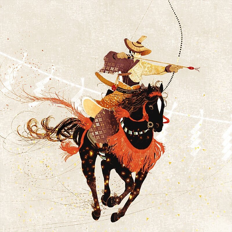 Warrior on horseback with bow
