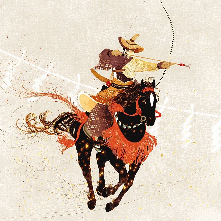 Warrior on horseback with bow