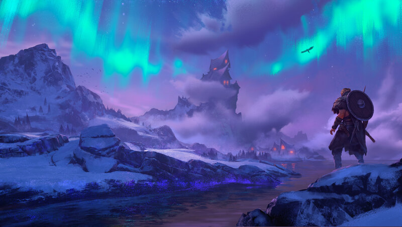 Warrior on Snowy Cliff — Purple