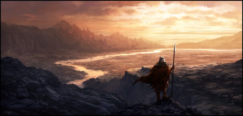 Warrior overlooking a distant city