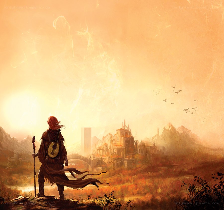 Warrior overlooking a distant city