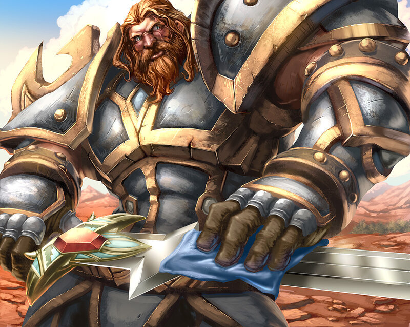 warrior polishing a sword