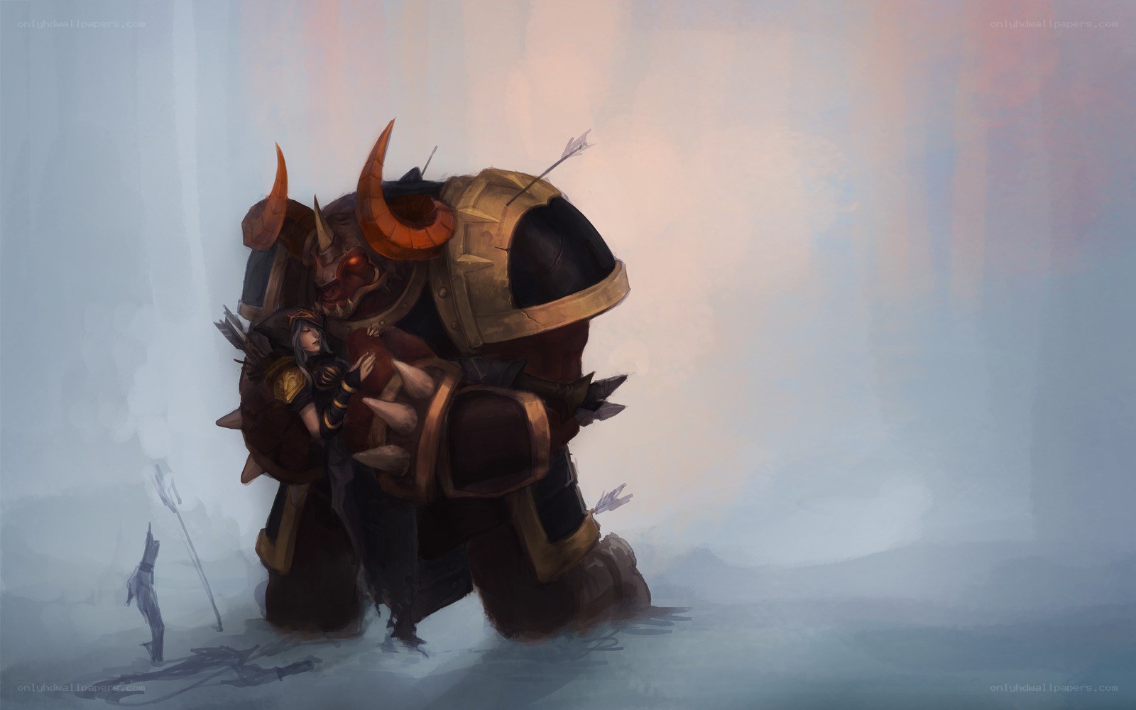 Warrior protects a child in snow