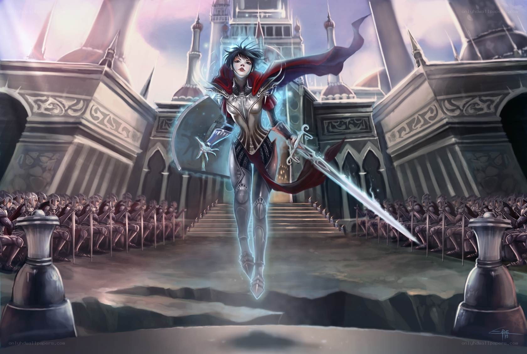 Warrior queen in a fantasy castle