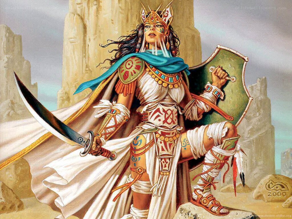 warrior queen in desert ruins