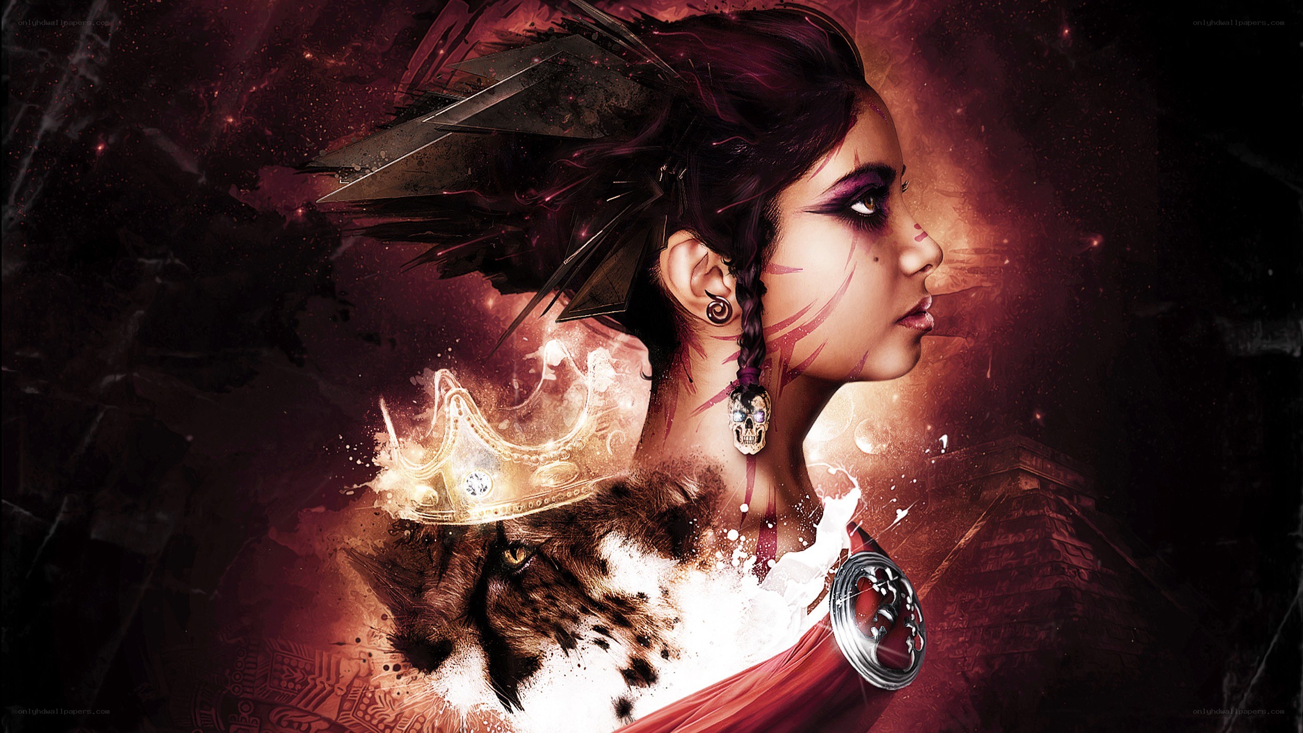 warrior queen with crown and jaguar