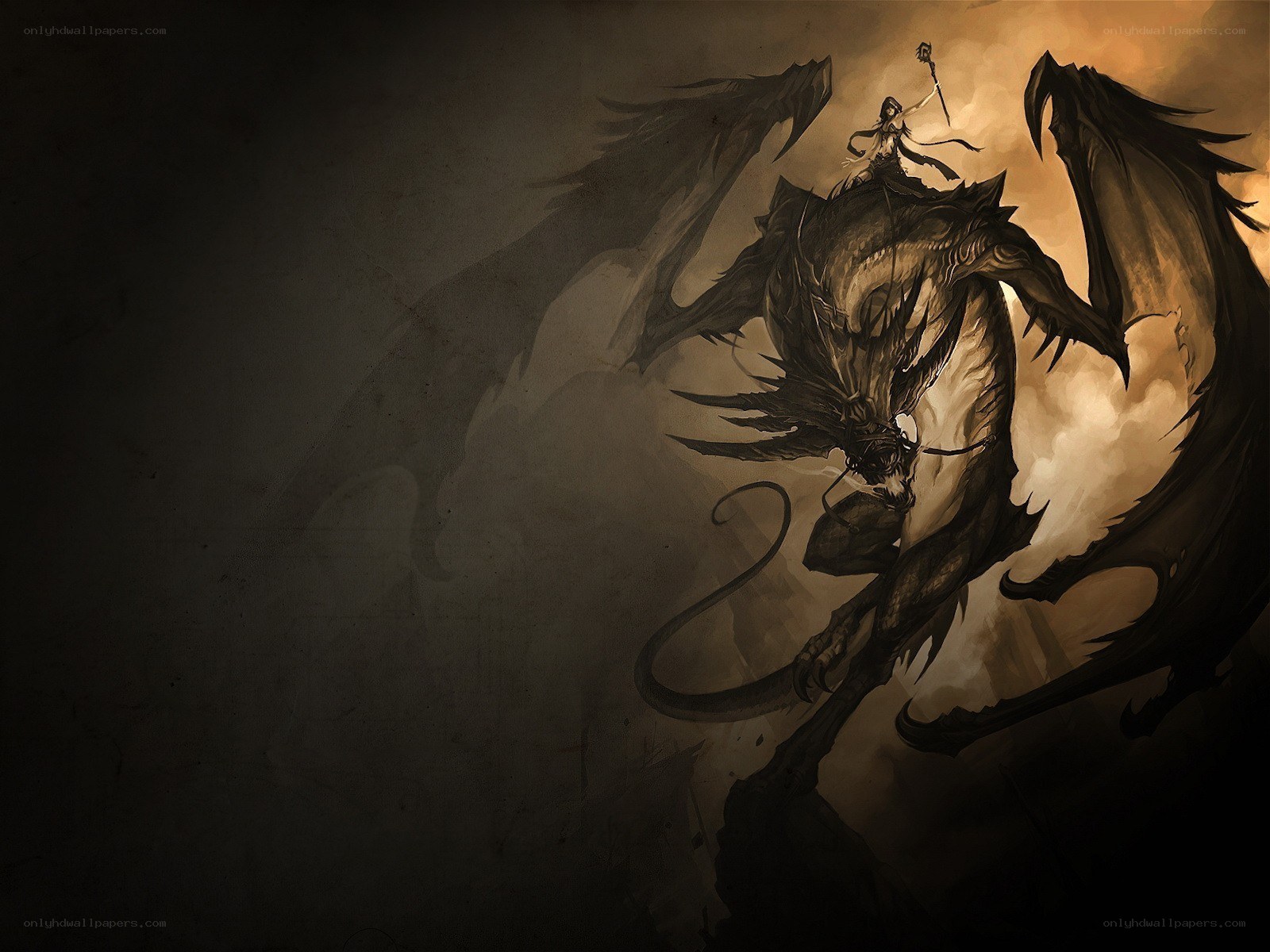 Warrior riding a dark dragon