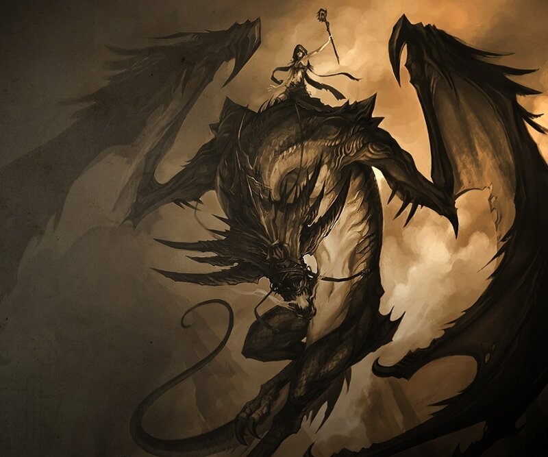 Warrior riding a dragon