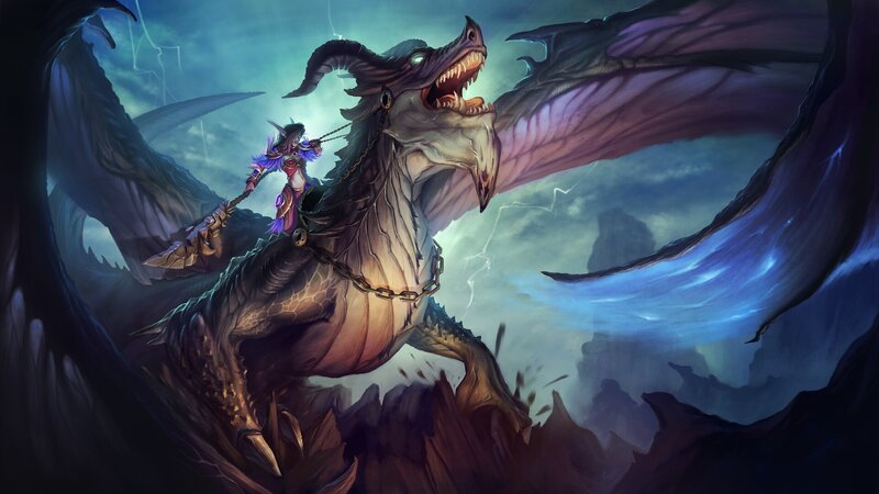Warrior Riding a Dragon — Blue
