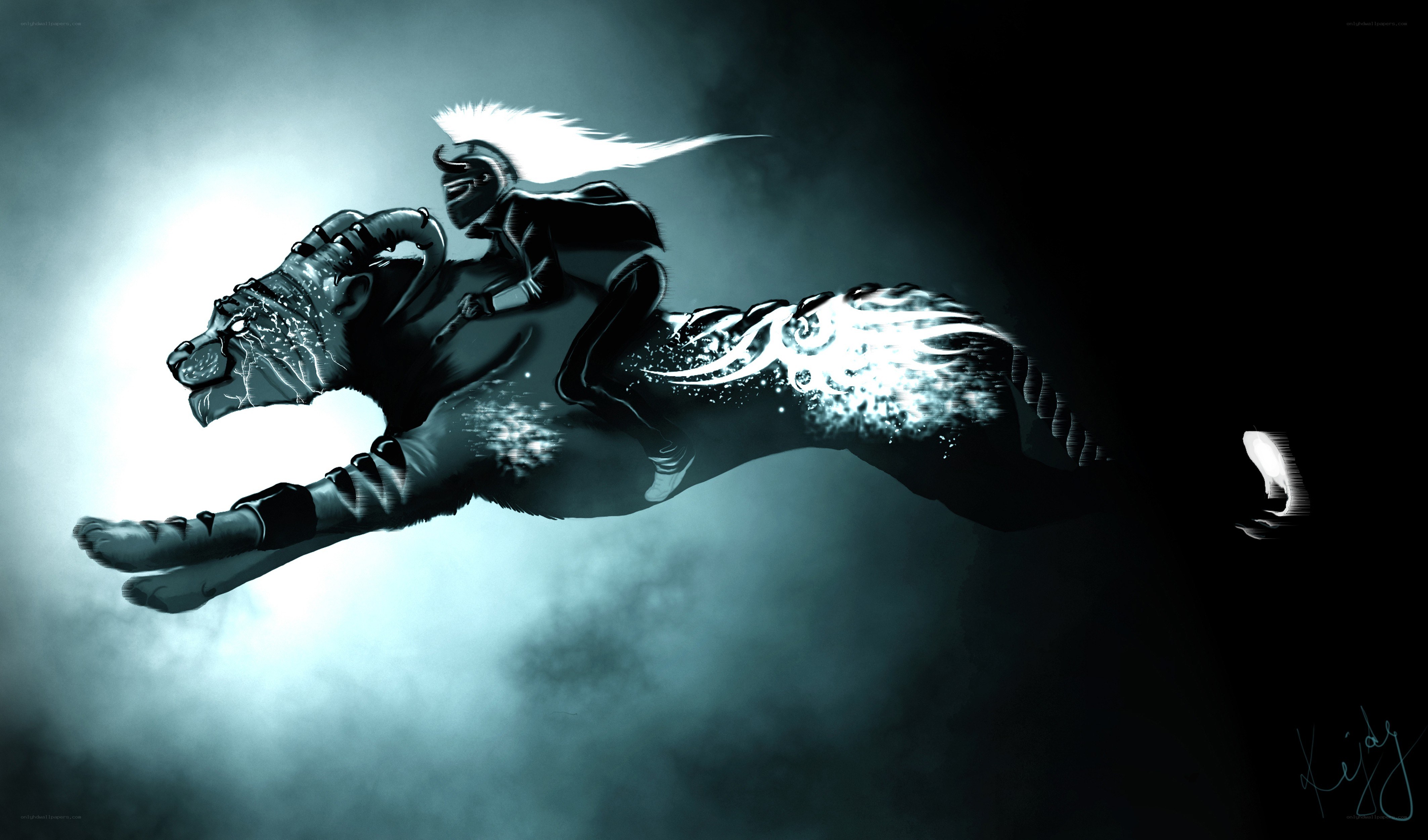 warrior riding a mythical beast