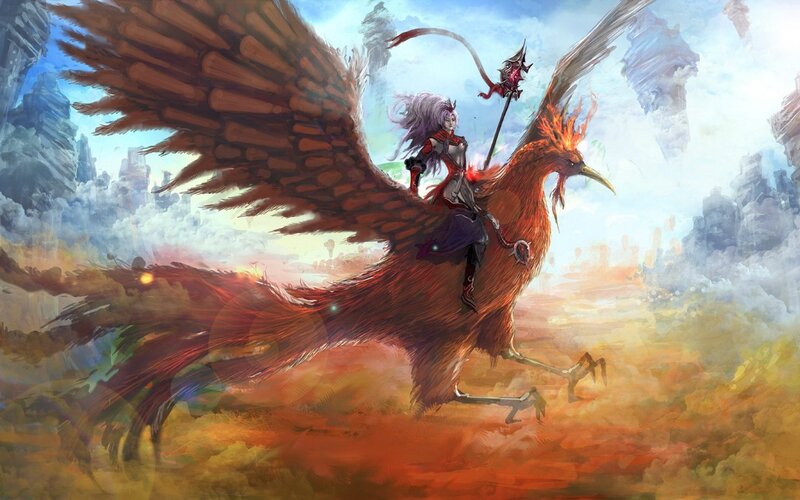 Warrior riding a phoenix