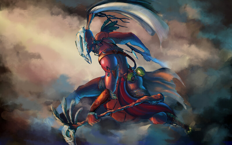 Warrior Riding a Staff
