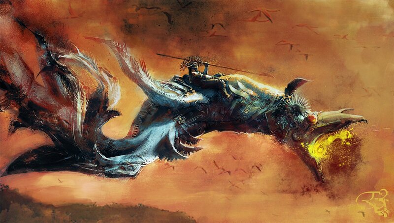 warrior riding mechanical beast