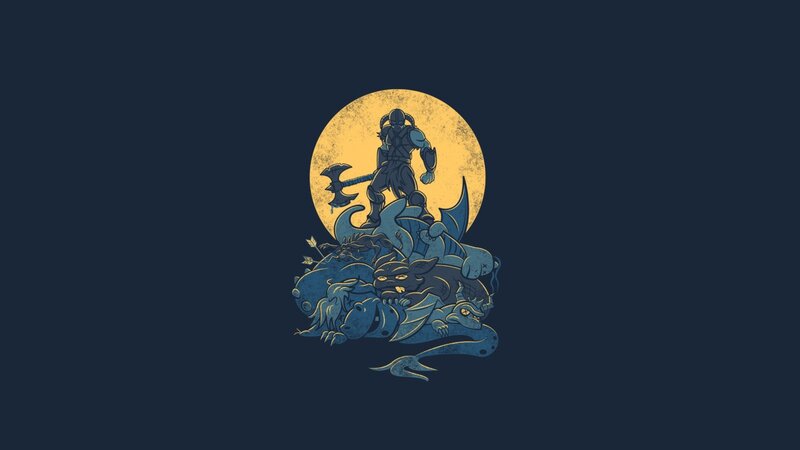 Warrior Standing on Defeated Monsters — Blue