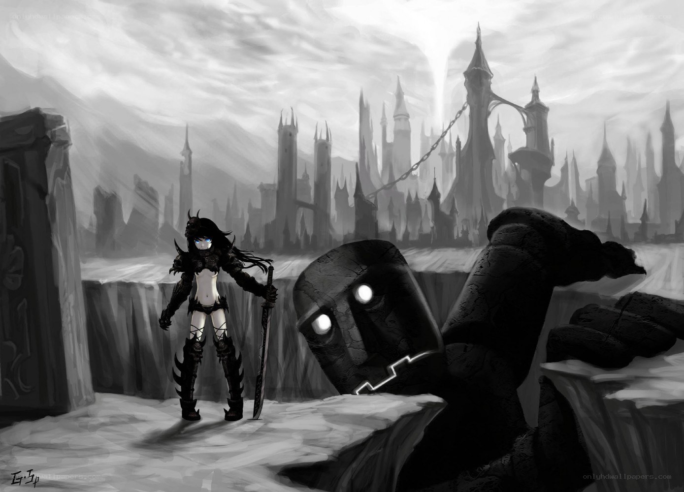 warrior stands before castle