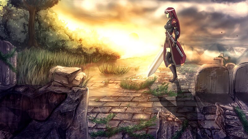 Warrior stands in a graveyard