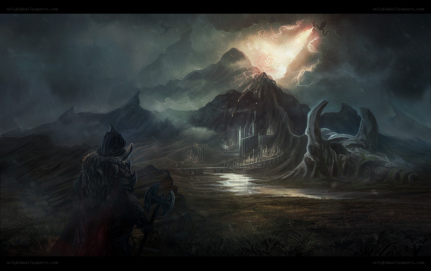 Warrior views volcanic city