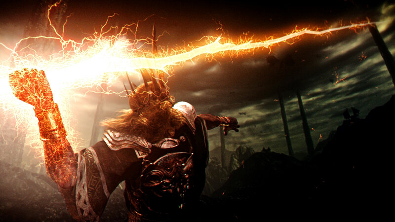 Warrior Wielding Lightning — Black