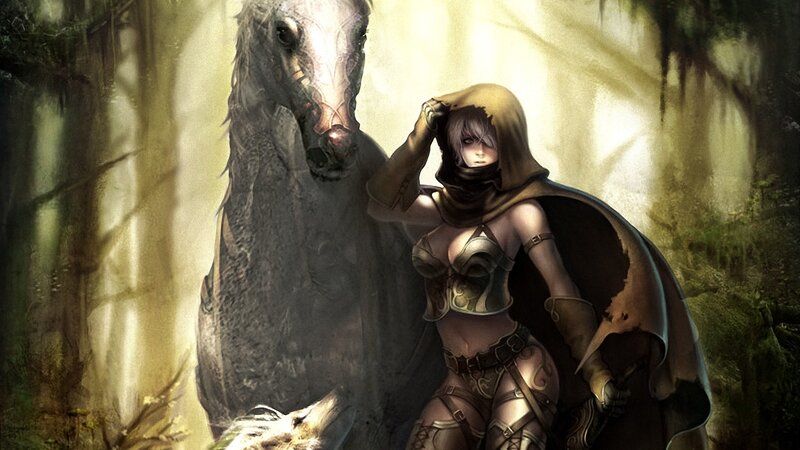 Warrior with a horse in the forest