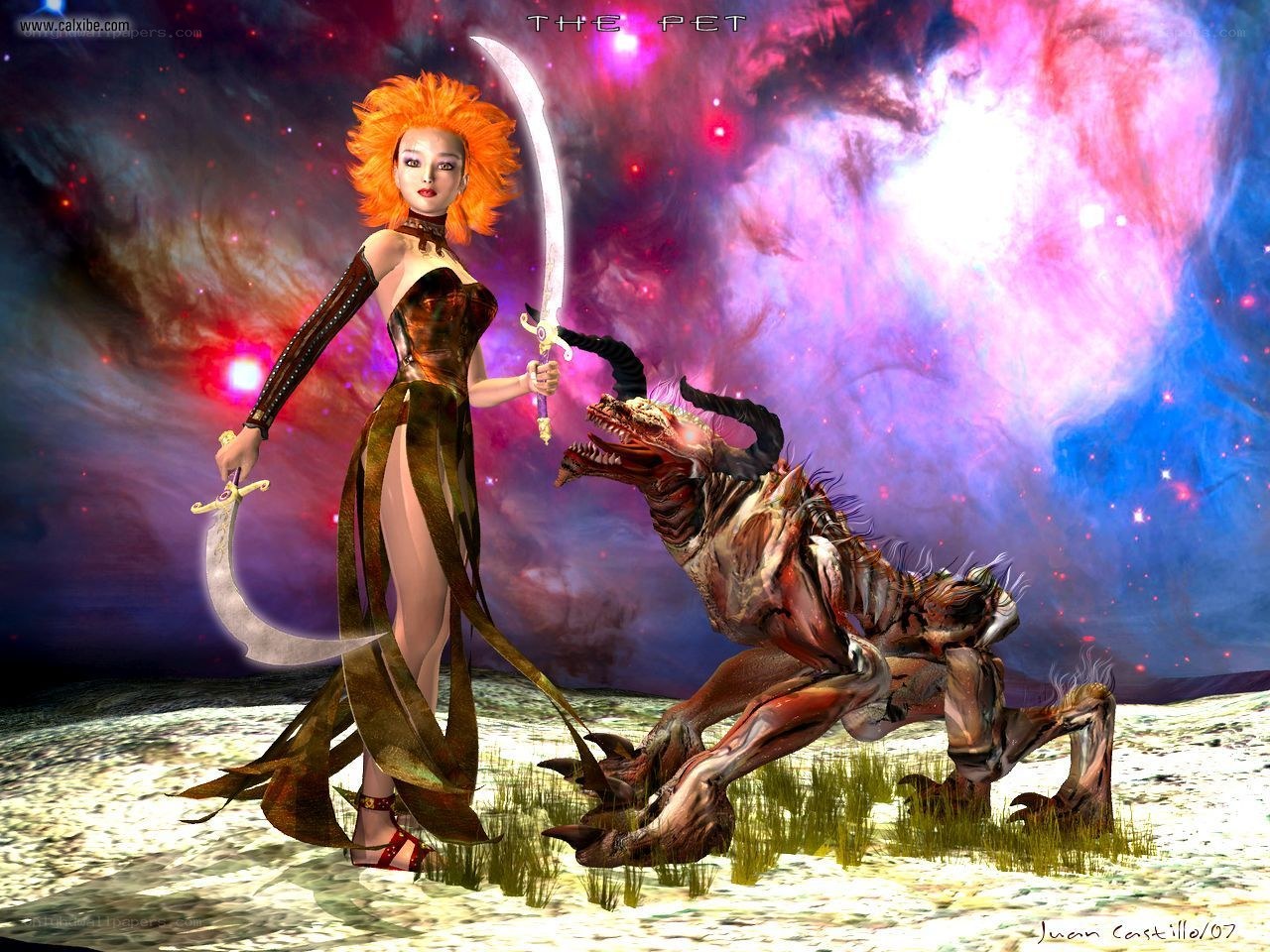 Warrior with a pet in space