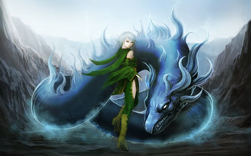 warrior with a water dragon