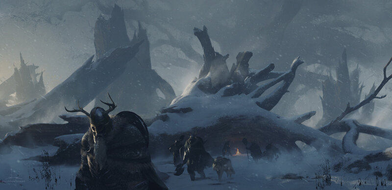 Warrior with Antlers in Snow