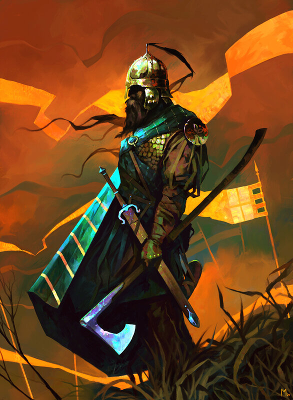 Warrior with Axe and Shield — Orange