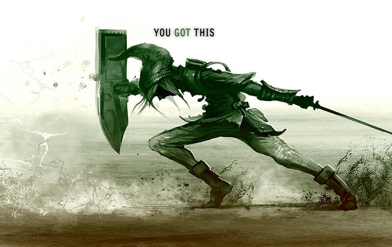 Warrior with Axe and Sword — Green