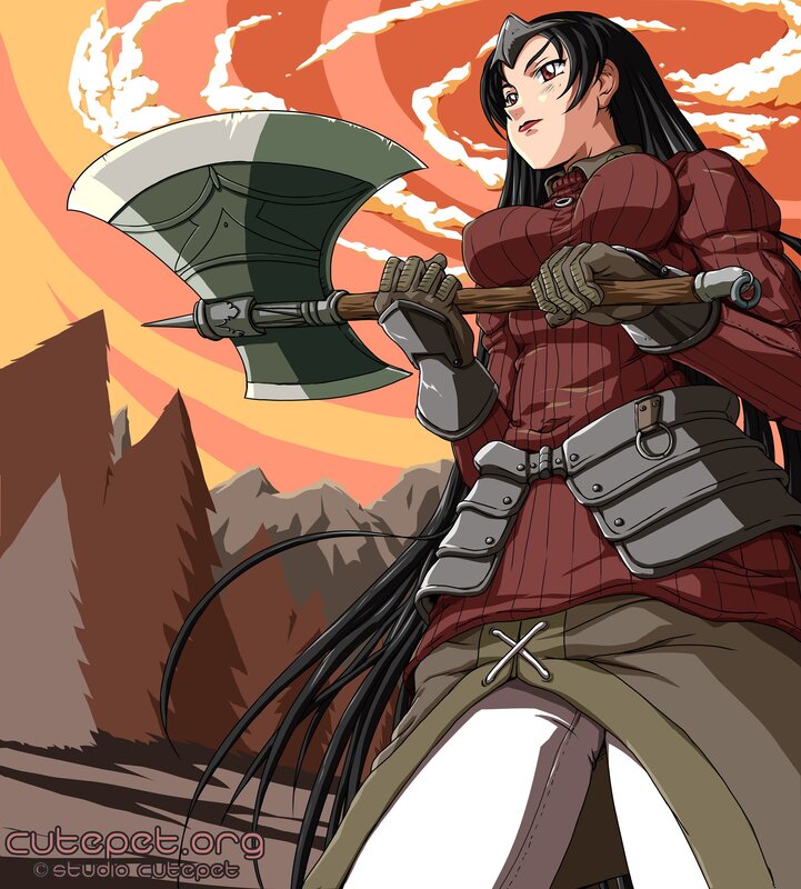 warrior with axe at sunset