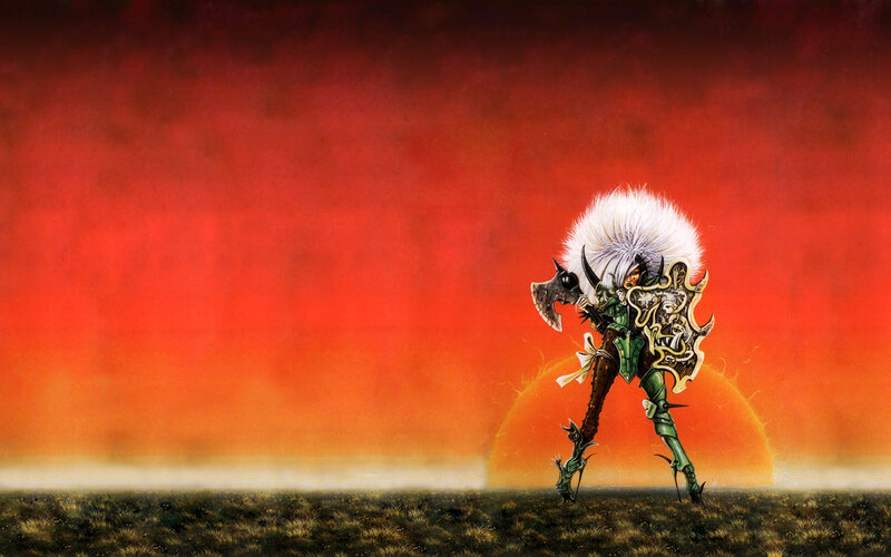warrior with axe at sunset