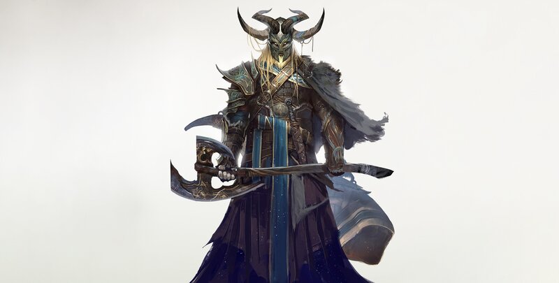 Warrior with Axe — Blue, Dramatic, Digital Art