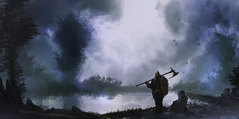 Warrior with Axe — Gray, Dramatic, Night