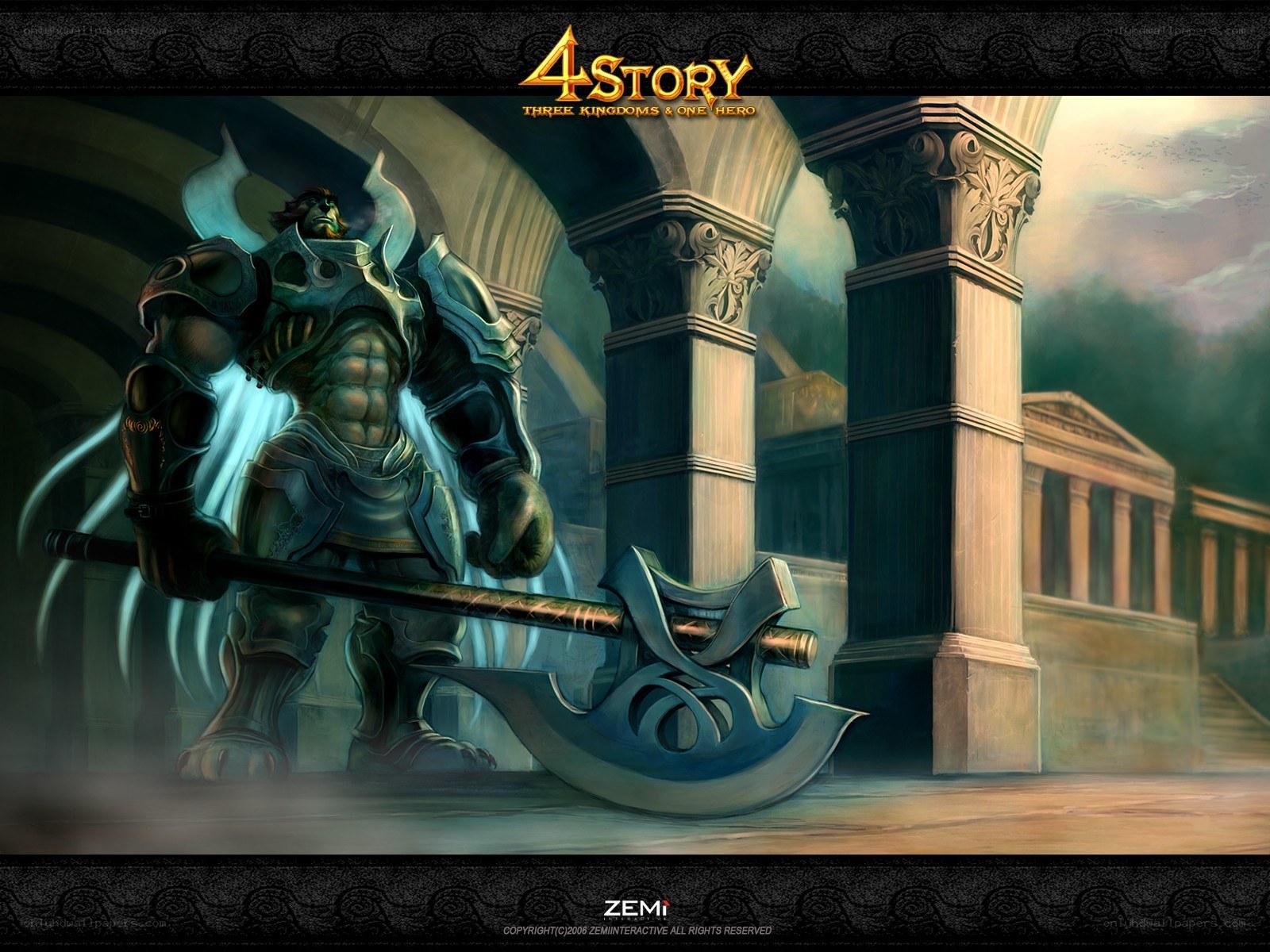 Warrior with axe in ancient hall