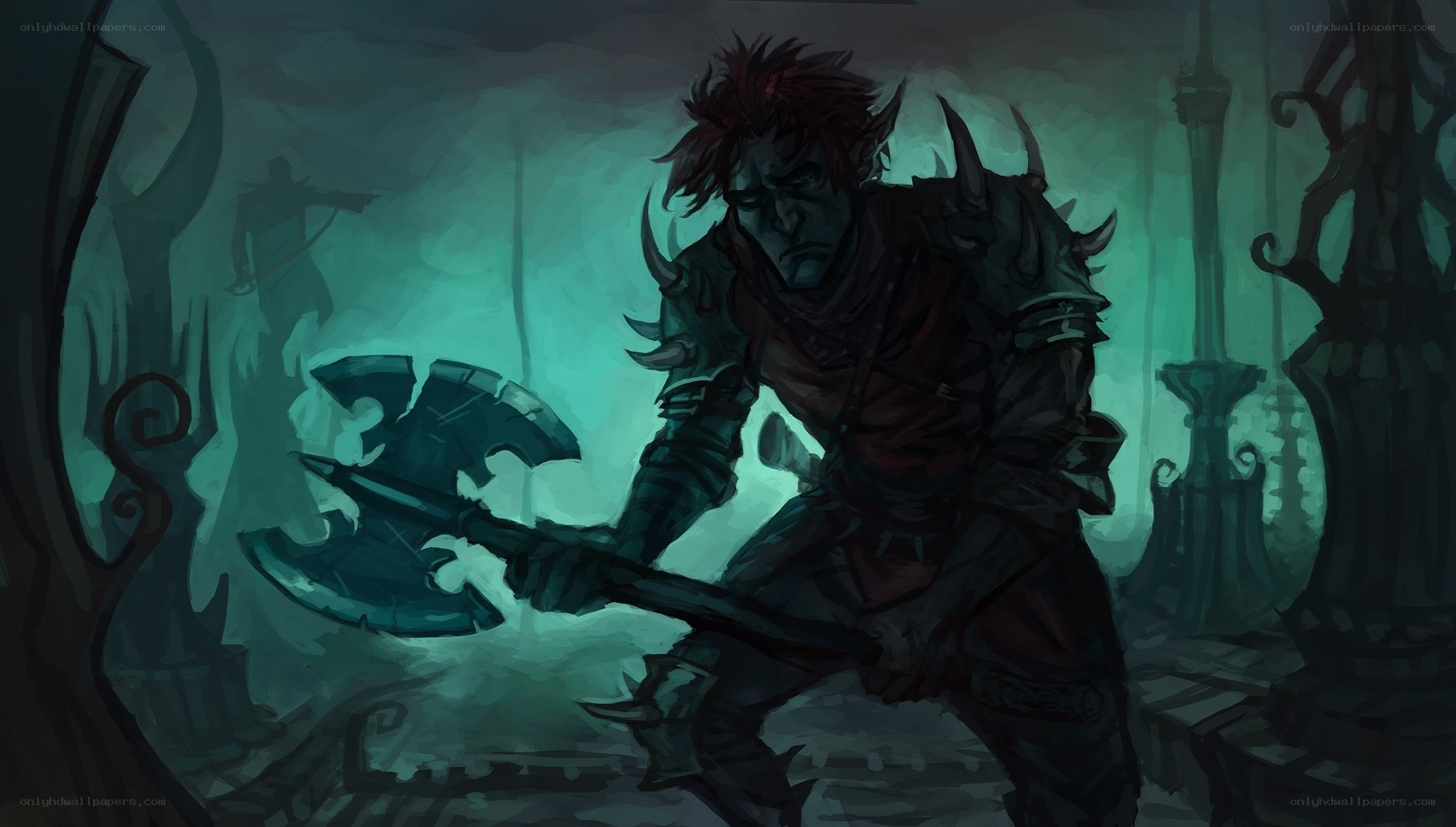 warrior with axe in dark dungeon