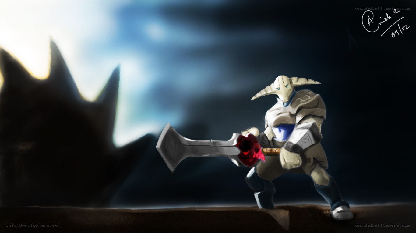 warrior with axe in dark landscape