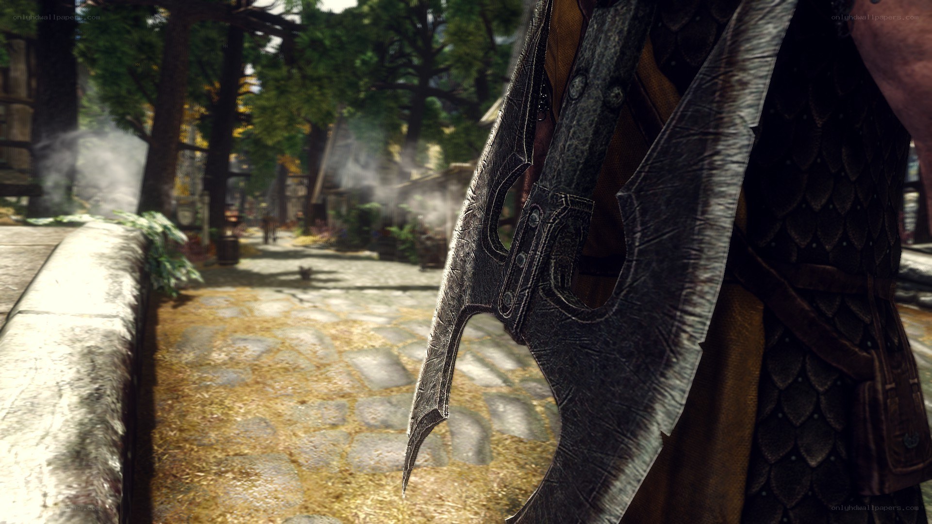 warrior with axe in village