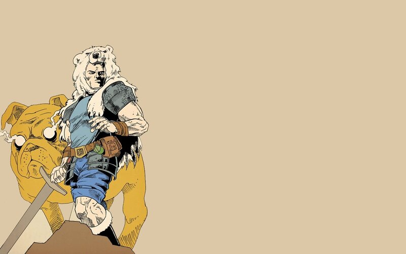 warrior with bear and dog