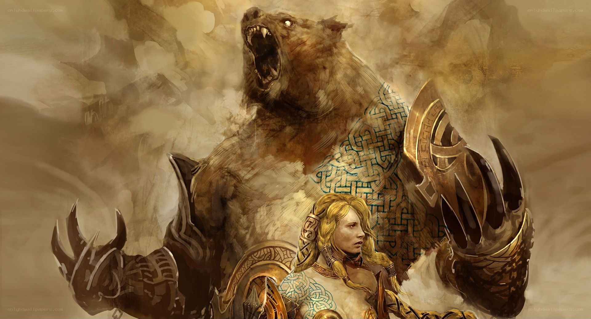 warrior with bear companion